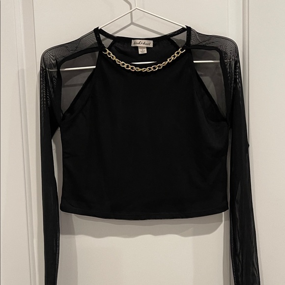 SHEIN Black Mesh Chain Detail Crop Top - Picture 4 of 5